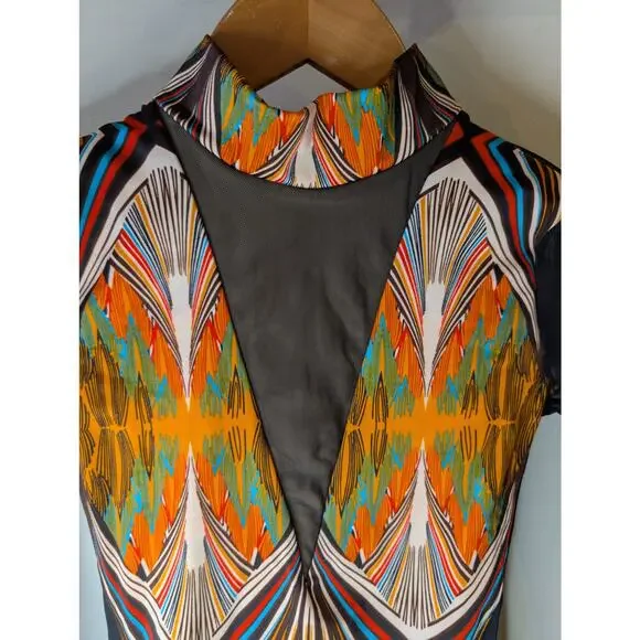 Weissman Moon Trance Dance Costume Biketard Warrior Print Mesh LC #11426 - Picture 6 of 11